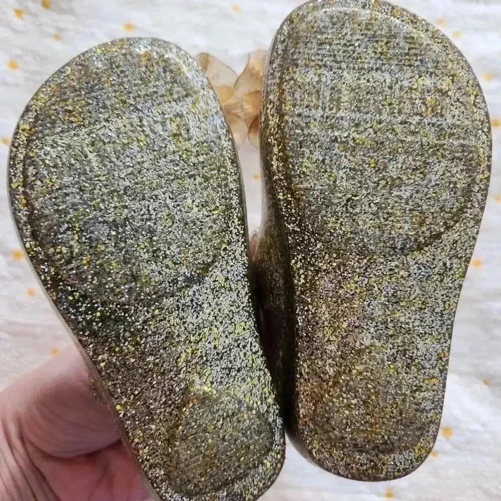 Mini Melissa Mini Ultragirl Garden FLORAL Clear Glitter‎ Gold size 6c Excellent